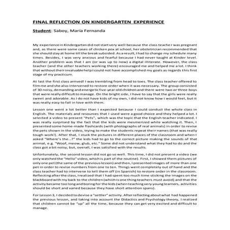 Saboy, final reflection kindergarten