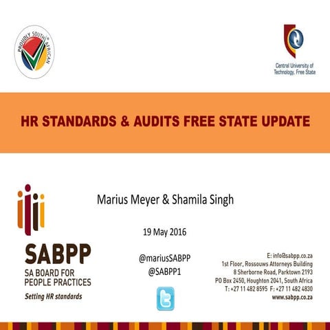 HR Standards and Audits Free State Update