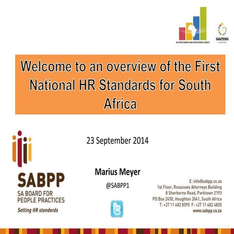 Overview of the First National HR Standards for South Africa