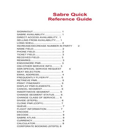 Sabre-Quick-REF.pdf Travel GDS commands notes for Sabre and worldspan | PDF