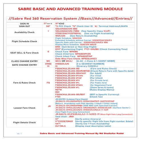 Sabre Global Distribution System Reservation and Ticketing-Basic and Advanced...