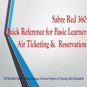 GDS Sabre Red 360 Quick Reference for Basic Learner (Air Ticketing ...