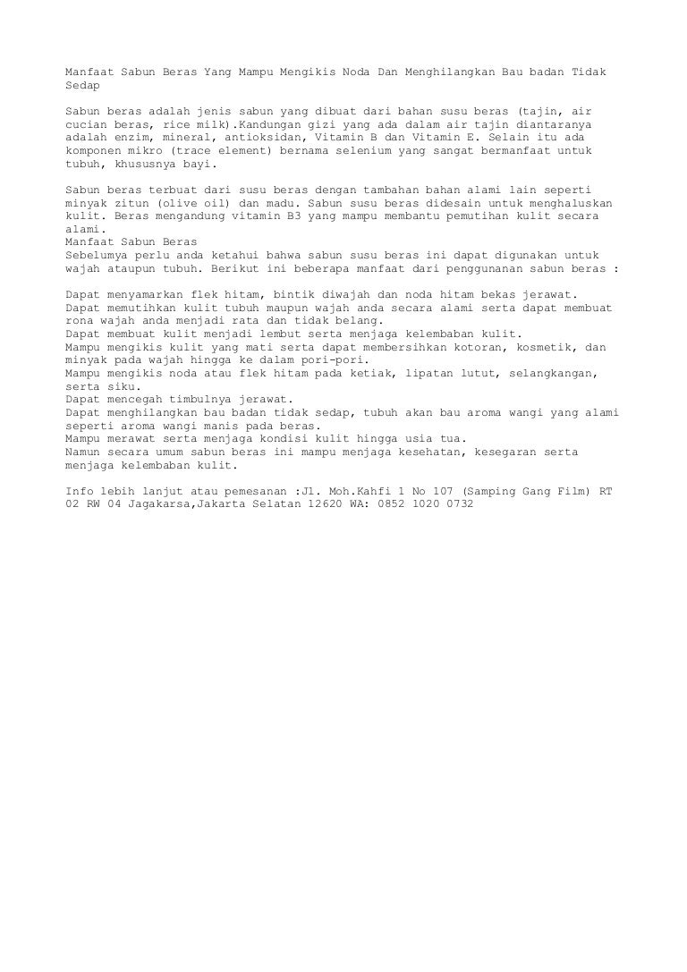 Manfaat Sabun Beras Yang Mampu Mengikis Noda Dan Menghilangkan Bau Ba