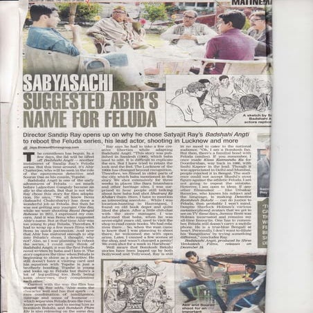 Sabyasachi suggested abir's name for feluda  a film by kaustav ray, owner at rp techvision