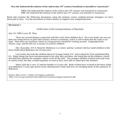 Sac document handout industrial revolution | PDF