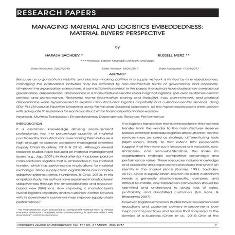 Managing Material and Logistics Embeddedness: Material Buyers' Perspective