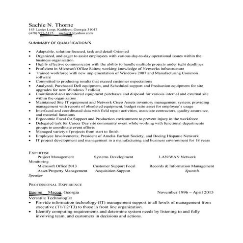Sachie Thorne business resume