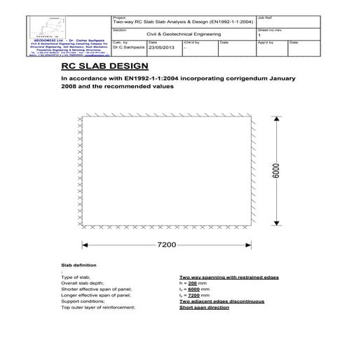 Sachpazis: Two-way RC Slab Slab Analysis & Design (EN1992-1-1:2004) example
