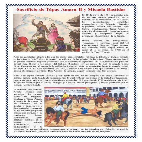 Sacrificio de tupac amaru y de micaela bastidas