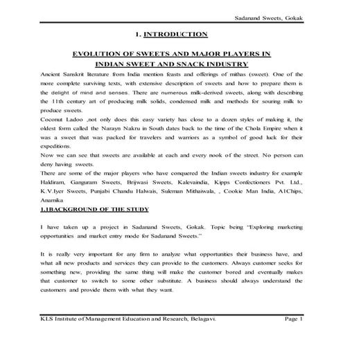 Rcu internship project on Sadanand Sweets 