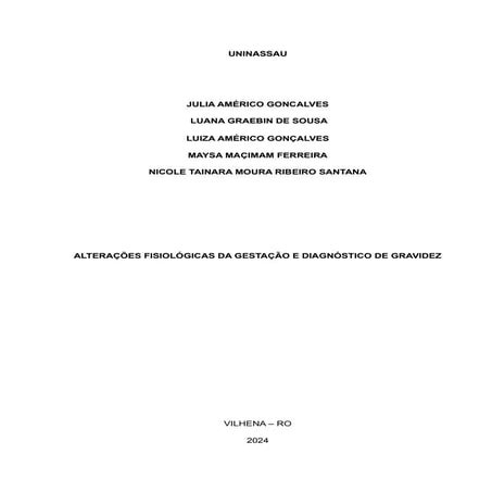 ALTERAÇÕES FISIOLÓGICAS DA GESTAÇÃO E DIAGNÓSTICO DE GRAVIDEZ | DOCX