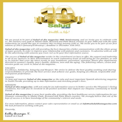 SALUD al dia magazine 10th Anniversary