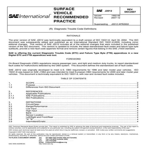 SAE DTC Definitions - J2012 Revised DEC2007