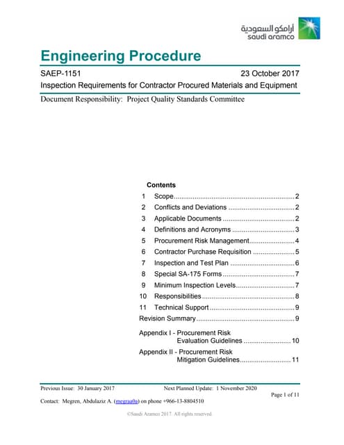 Saudi Aramco Inspection Checklist (SAIC) | PDF