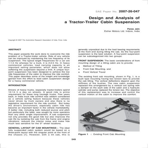 Design and Analysis of a Tractor-Trailer Cabin Suspension