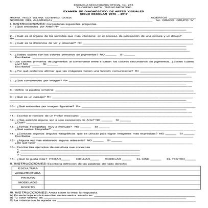 EXAMEN DIAGNOSTICO DE ARTES VISUALES I