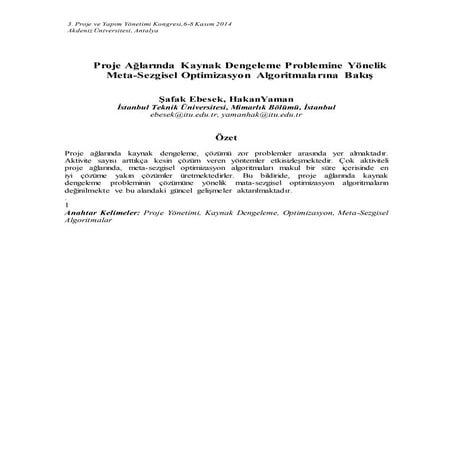 Proje Ağlarında Kaynak Dengeleme Problemine Yönelik Meta-Sezgisel Optimizasyon Algoritmalarına Bakış 