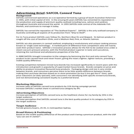 SAFCOL Canned Tuna - Advertising, Media & Creative Brief