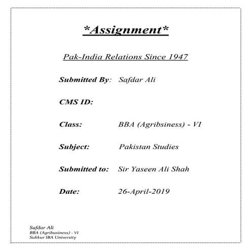 Safdar ali_Pak-india relations assignment
