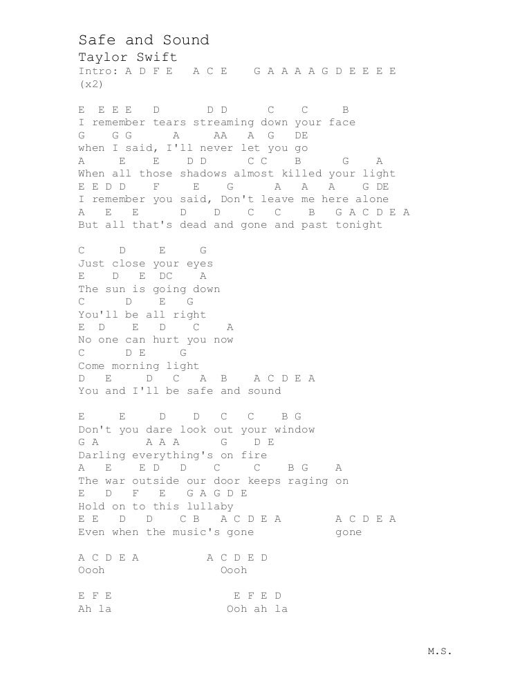 safe and sound notes taylor swift piano letter notes