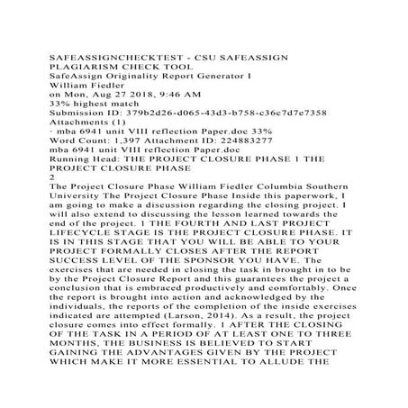 SafeAssignCheckTest - CSU SafeAssign Plagiarism Check ToolSafeAs.docx