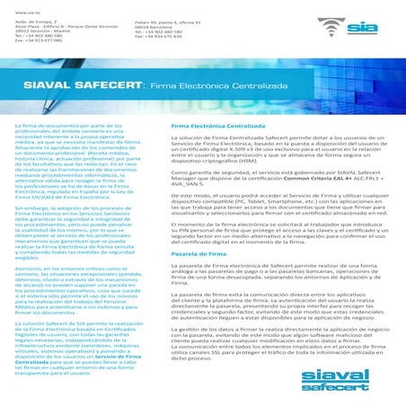 SIAVAL SAFECERT: Firma Electrónica Centralizada