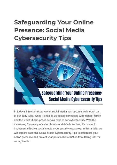 10 Tips To Secure Your Social Media Accounts | PDF