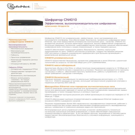 SafeNet CN4010 High Speed Encryptor | PDF
