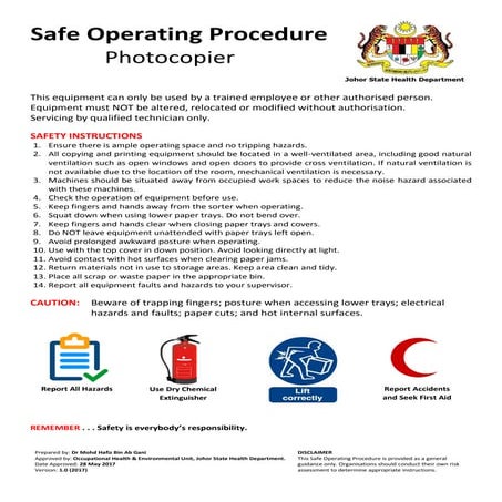 Safe Operating Procedure - Photocopier | PDF | First Aid | Injuries