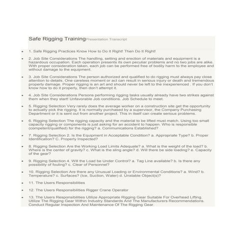 Safe rigging training presentation transcript