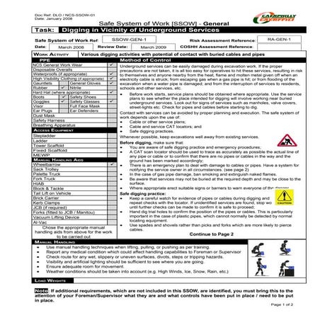 Safe System Of Work [SSOW Gen 01 [Digging In Vicinity Of Und | DOC ...