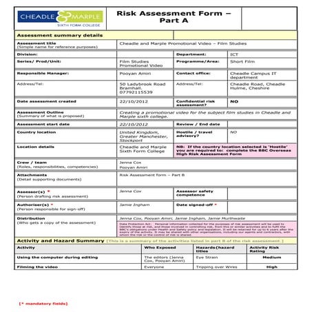 Safety risk assesment sheet | DOC