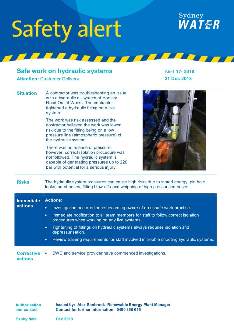 Safety alert 17 hydraulic systems