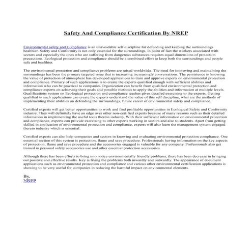 Safety and compliance certification by nrep
