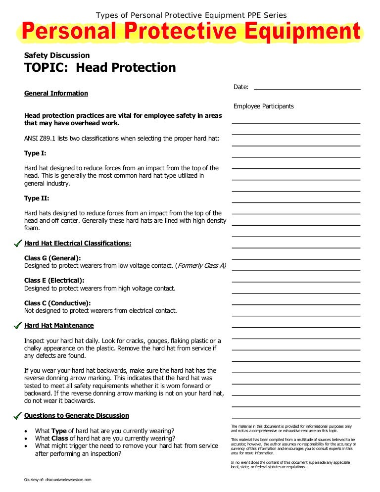 Safety discussion hard hat safety