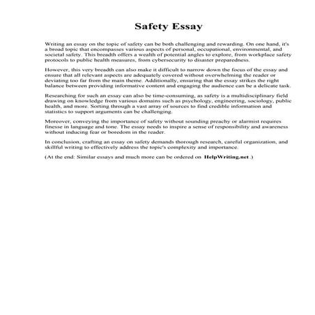 Safety Essay. Eastern Florida State College