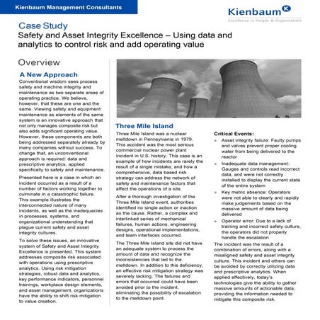 Safety & Asset Integrity Excellence - A Study of Three Mile Island