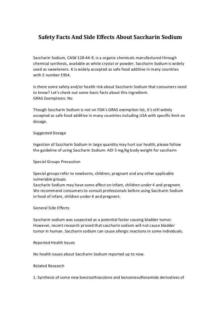 Side effects about saccharin sodium