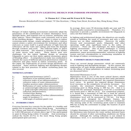 Safety in lighting design for indoor swimming