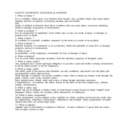 Safety interview question