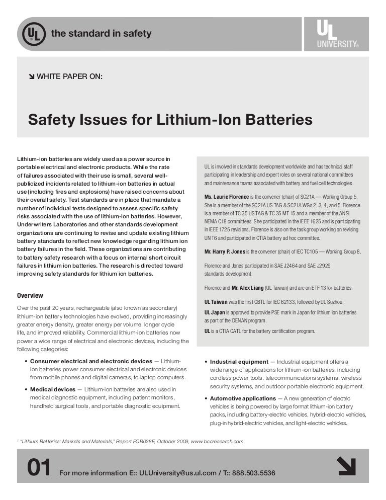 Safety Issues for LithiumIon Batteries