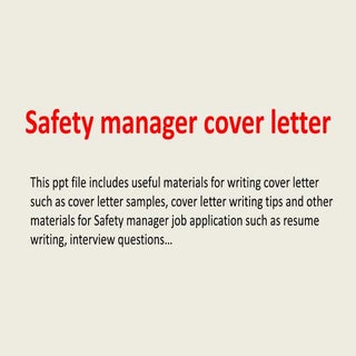 Safety manager cover letter