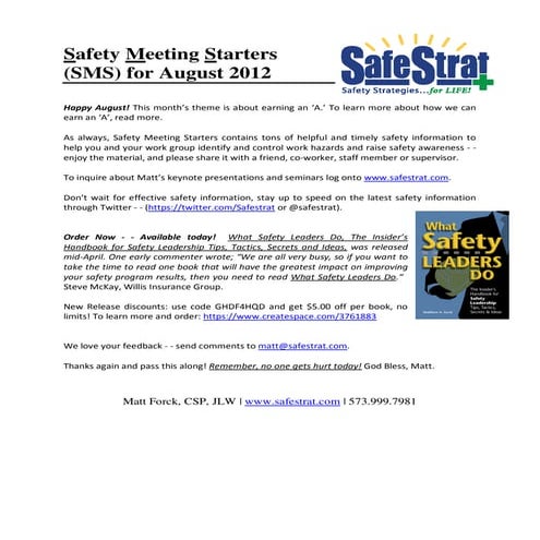 Safety Meeting Starter (SMS) Aug 2012