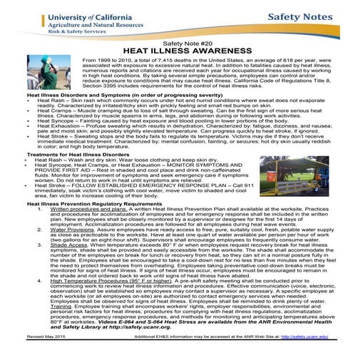 Safety note heat illness Toolbox talk