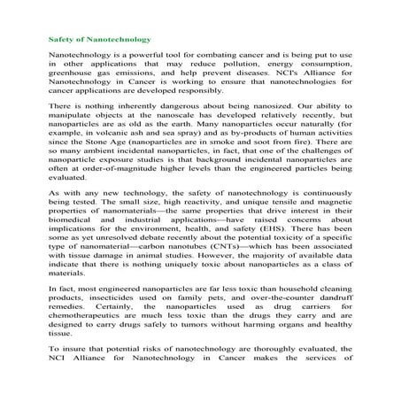 Safety of nanotechnology