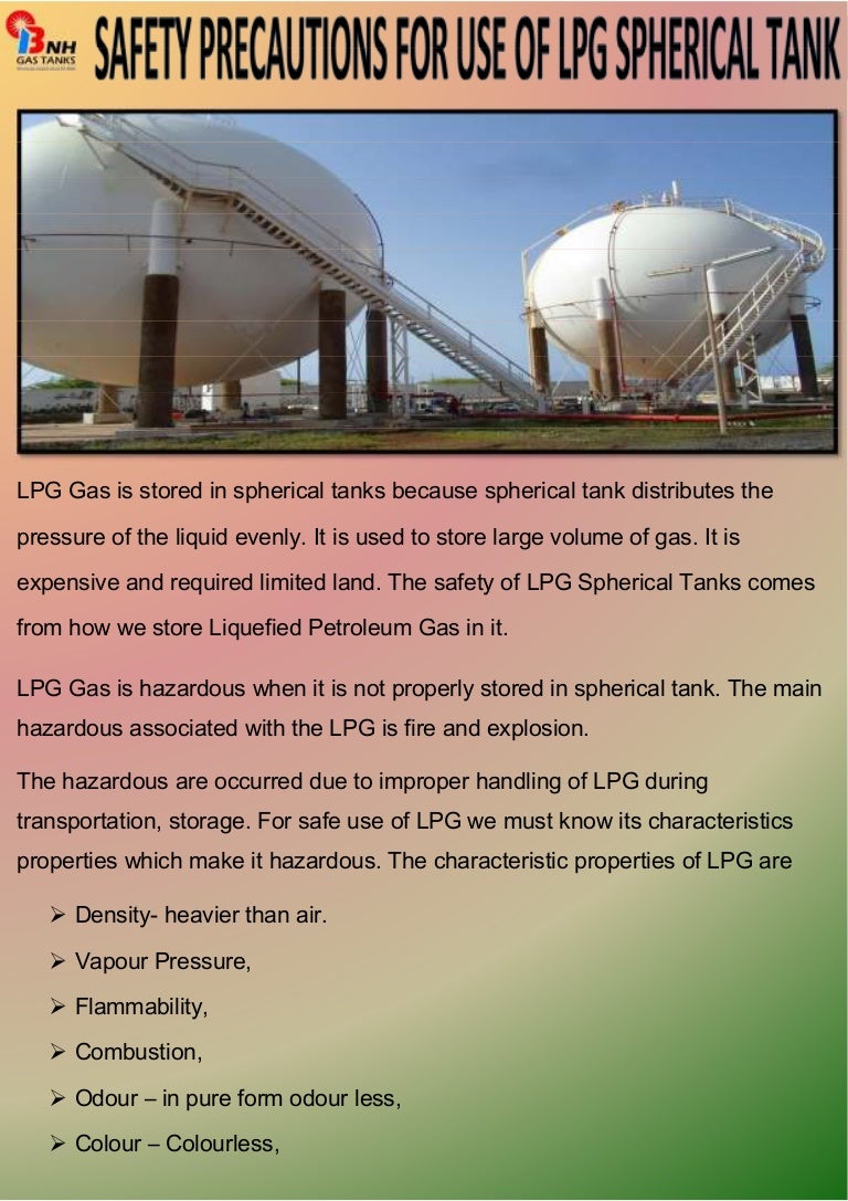 Safety precautions for use of lpg spherical tank.