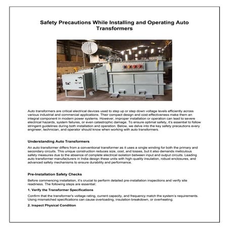 Safety Precautions While Installing and Operating Auto Transformers