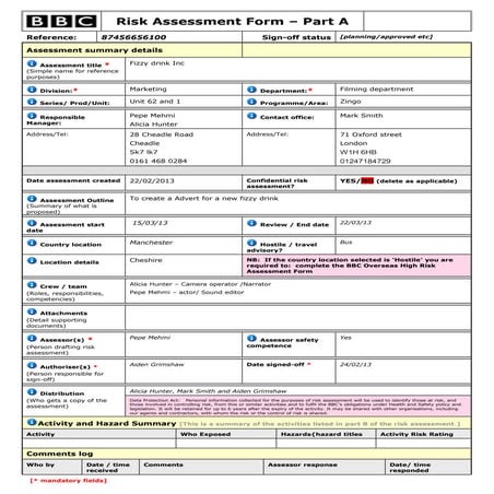 Safety risk assesment sheet | DOC