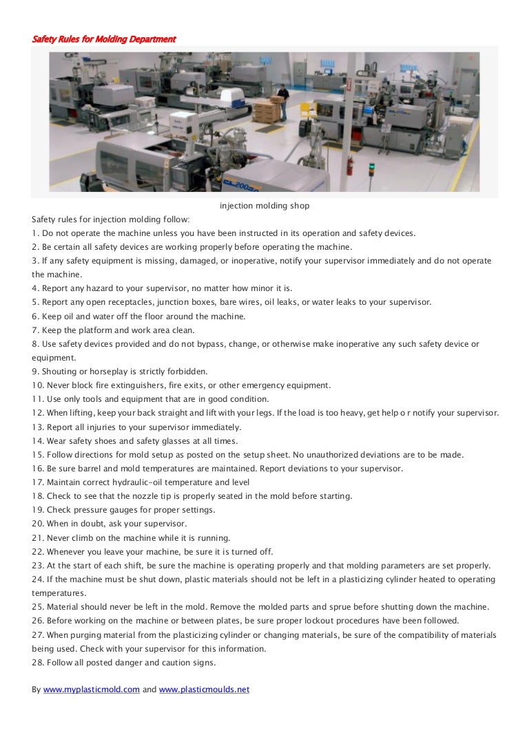 Safety rules for injection molding