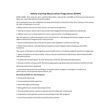 Safety training observation programme (STOP)